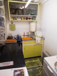 The kitchen was a place of bold colors, even on appliances