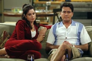 TWO AND A HALF MEN, (from left): Jennifer Taylor, Charlie Sheen