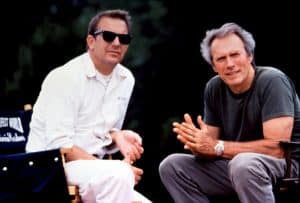 Actor KEVIN COSTNER with co-stardirector EASTWOOD during a break on A PERFECT WORLD, 1993