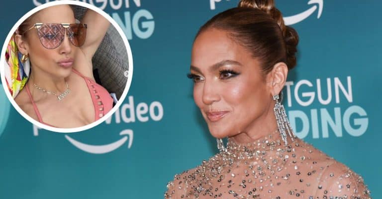 53 Year Old Jennifer Lopez Looks Peachy Keen In Plunging Pink Bathing Suit