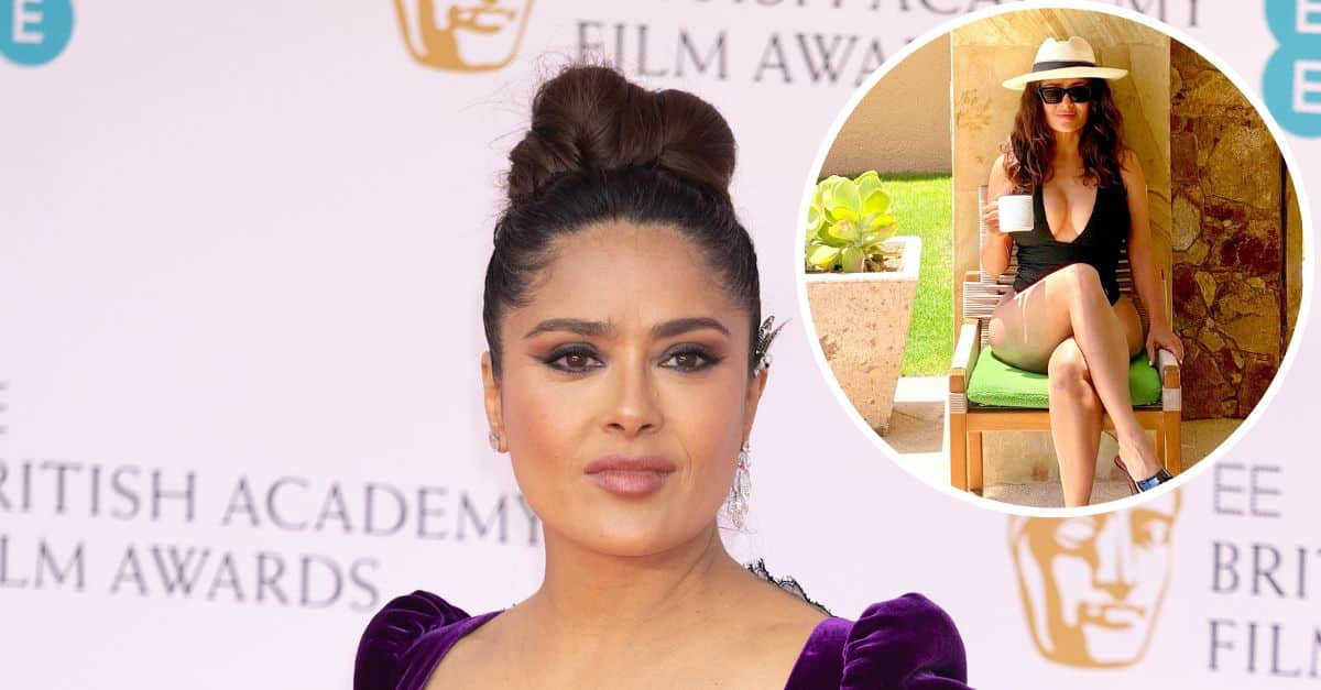 Salma Hayek Shows Off In Heels And Plunging Swimwear In New Sizzling Photo