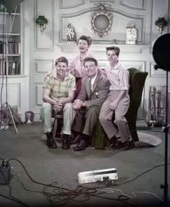 THE ADVENTURES OF OZZIE AND HARRIET, from top down: David Nelson, Harriet Nelson, Ozzie Nelson, Ricky Nelson