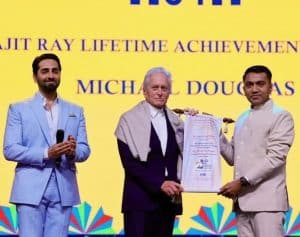 Catherine Zeta-Jones and Dylan Douglas join Michael Douglas in India for a prestigious award show