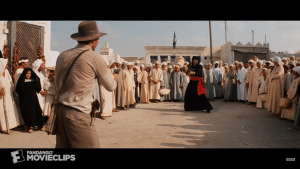 A famously unscripted scene in Raiders of the Lost Ark had Indiana Jones use a gun against a sword