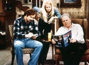 ALL IN THE FAMILY, from left: Rob Reiner, Sally Struthers, Carroll O'Connor