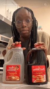 Waffle and syrup enthusiast Marni is not satisfied with the way Pearl Milling syrup tasts compared to Aunt Jemima