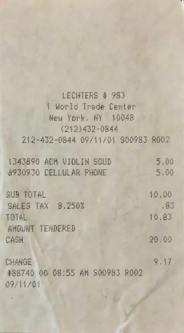 receipt issued after 9/11