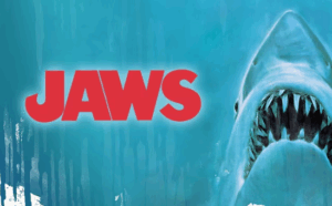 Original poster for the 1975 film Jaws showing the shark